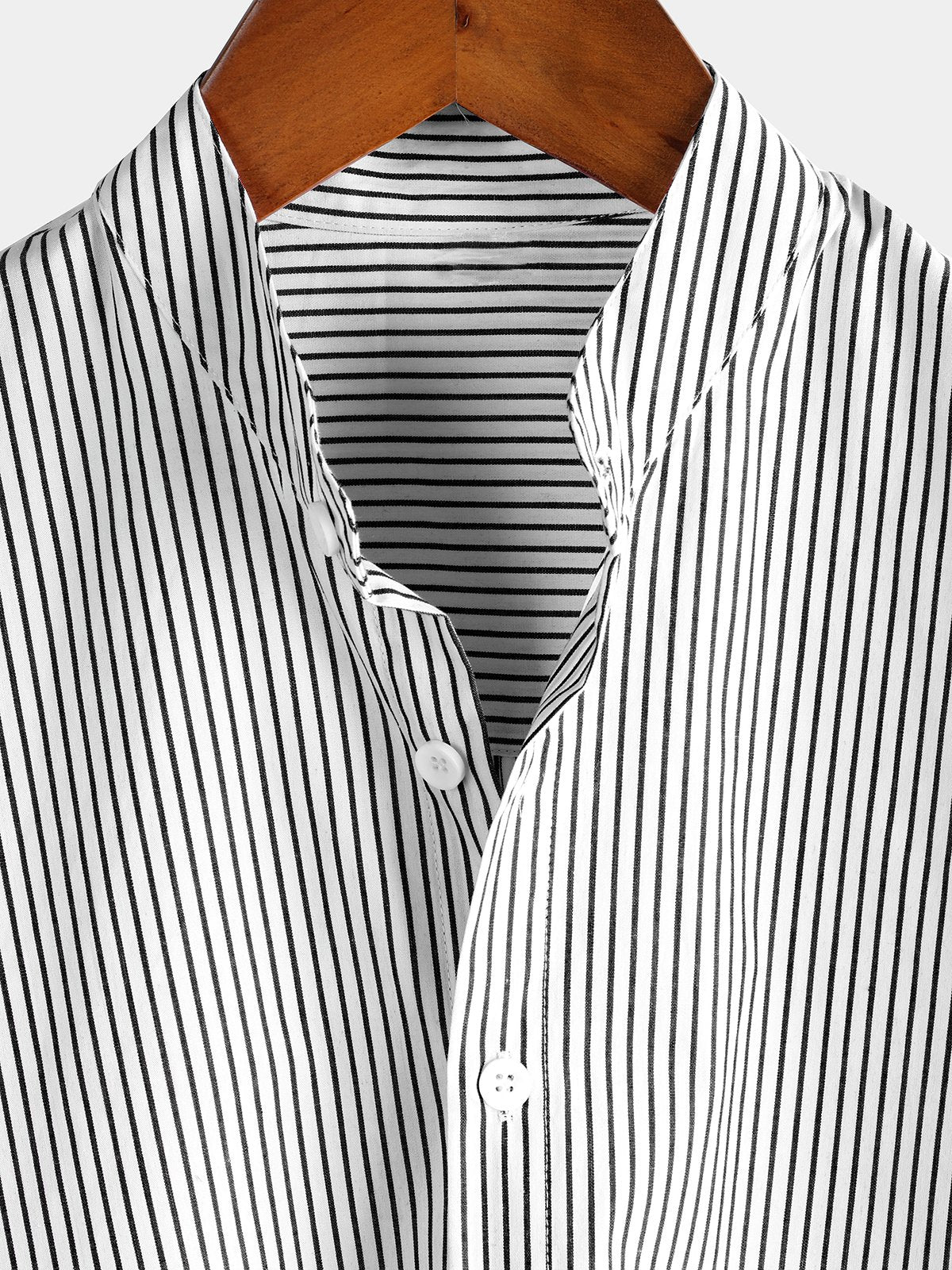 Men's Breathable Cotton Stand Collar Short Sleeve Striped Classic Shirts