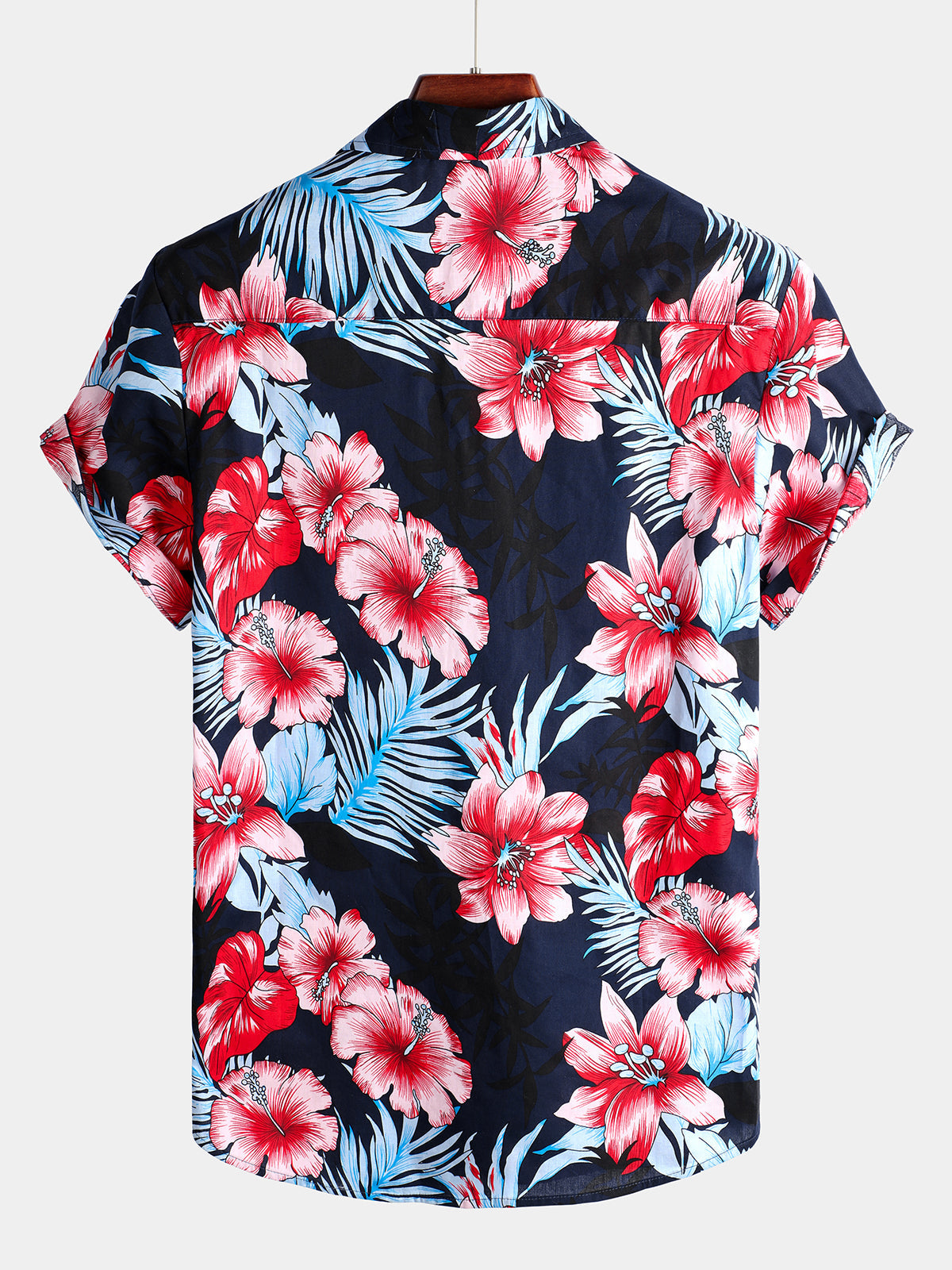 Men's Hawaii Tropical Plant Print Floral Cotton Shirt