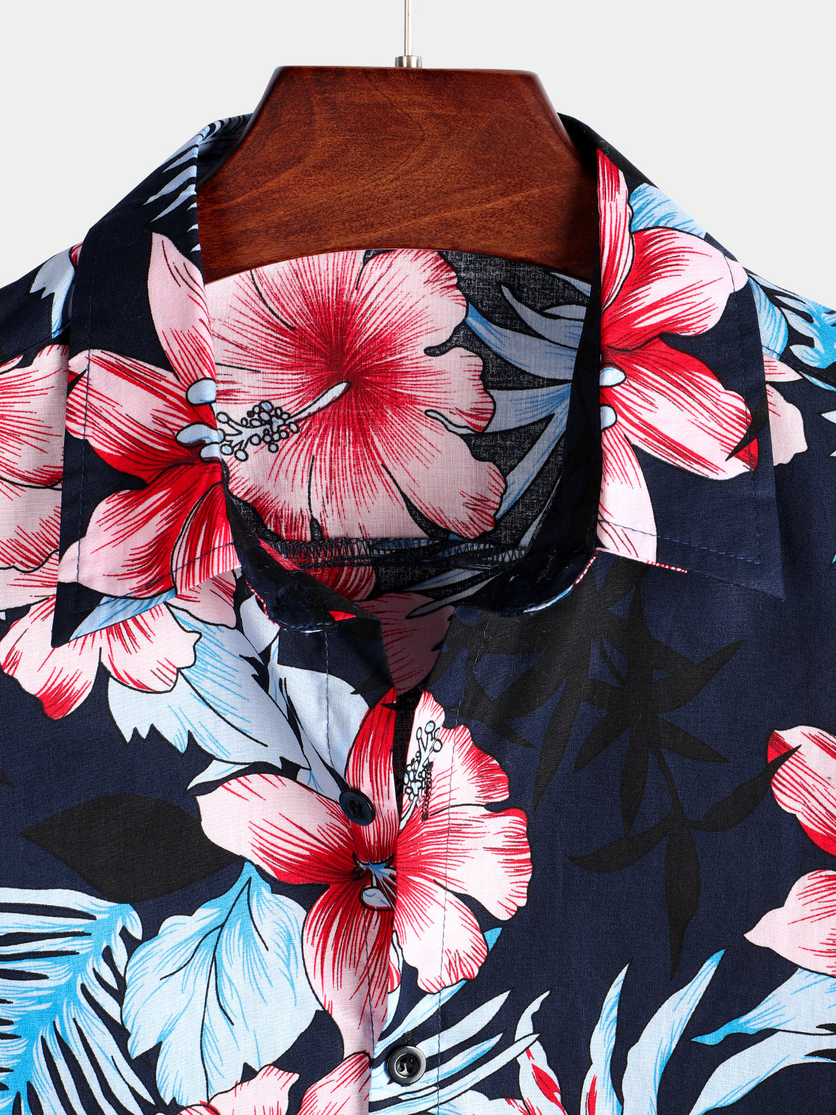 Men's Hawaii Tropical Plant Print Floral Cotton Shirt