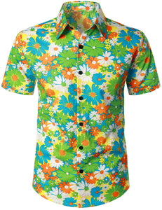 Men's Green Floral Cotton Tropical Hawaiian Shirt