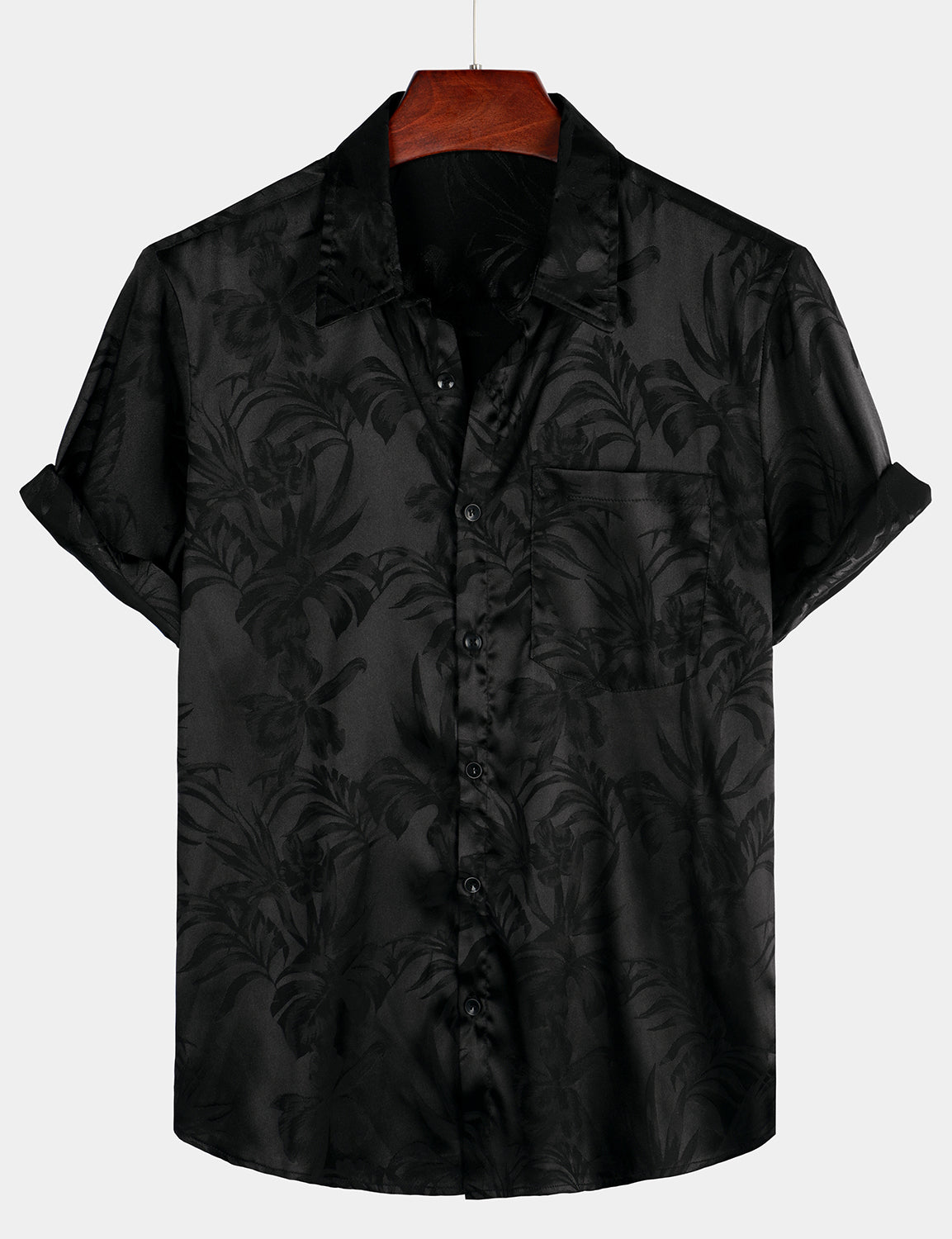 Men's Summer Jacquard Casual Button Up Pocket Floral Short Sleeve Beach Shirt