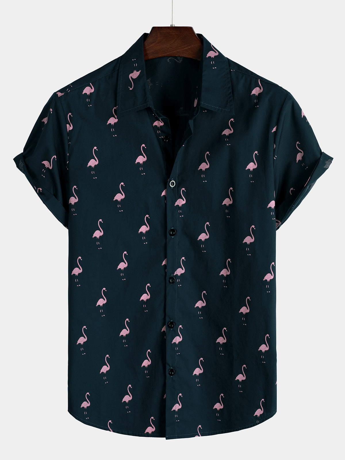 Men's Tropical Flamingo Animal Button Up Casual Hawaiian Holiday Short Sleeve Shirt