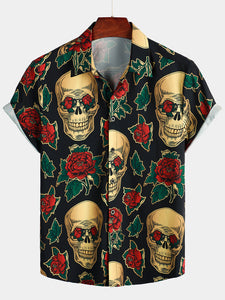 Men's Funny Skull Print Short Sleeve Shirt