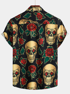 Men's Funny Skull Print Short Sleeve Shirt