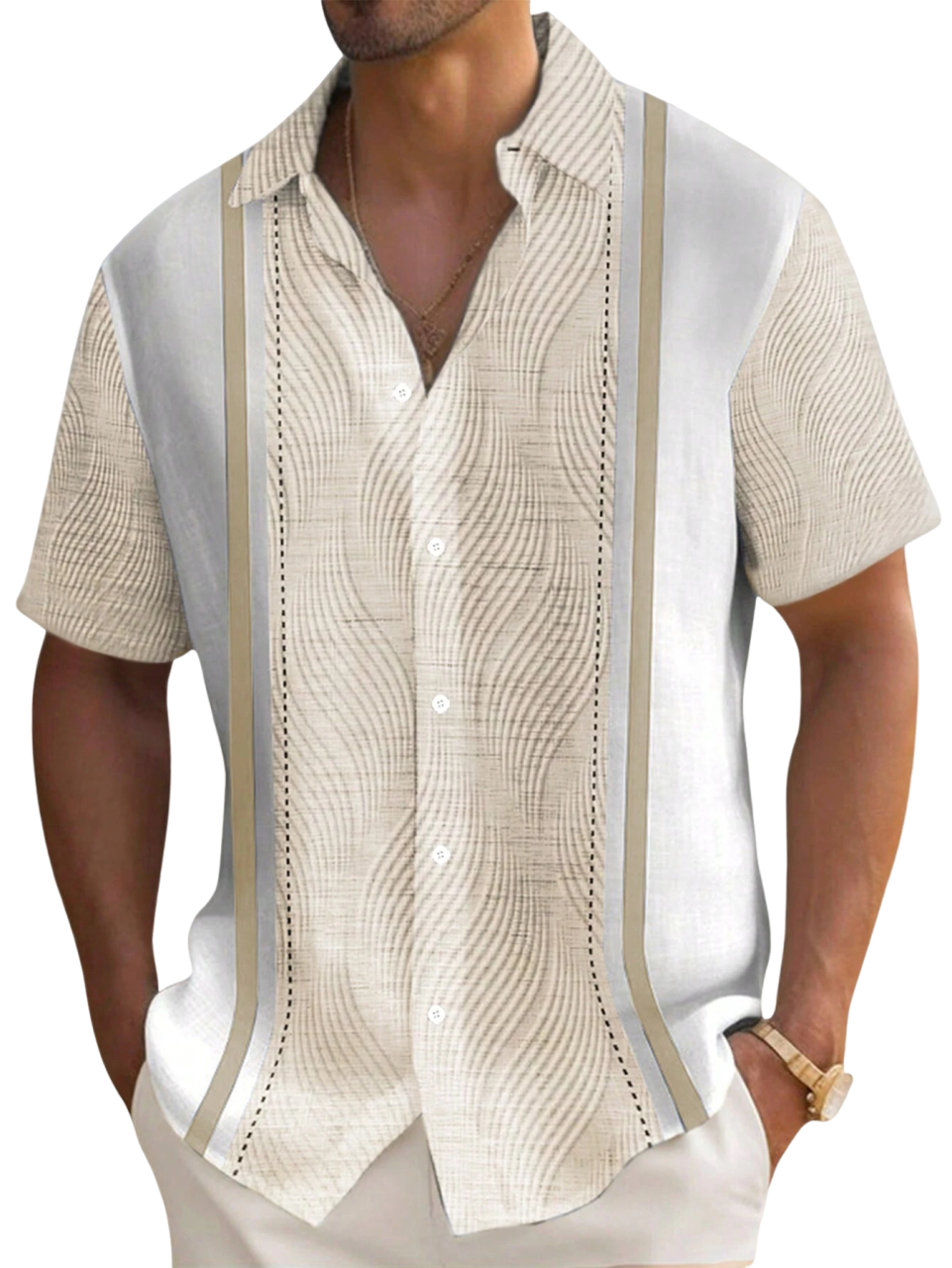 Men's Hawaiian Textured Print Short Sleeve Shirt