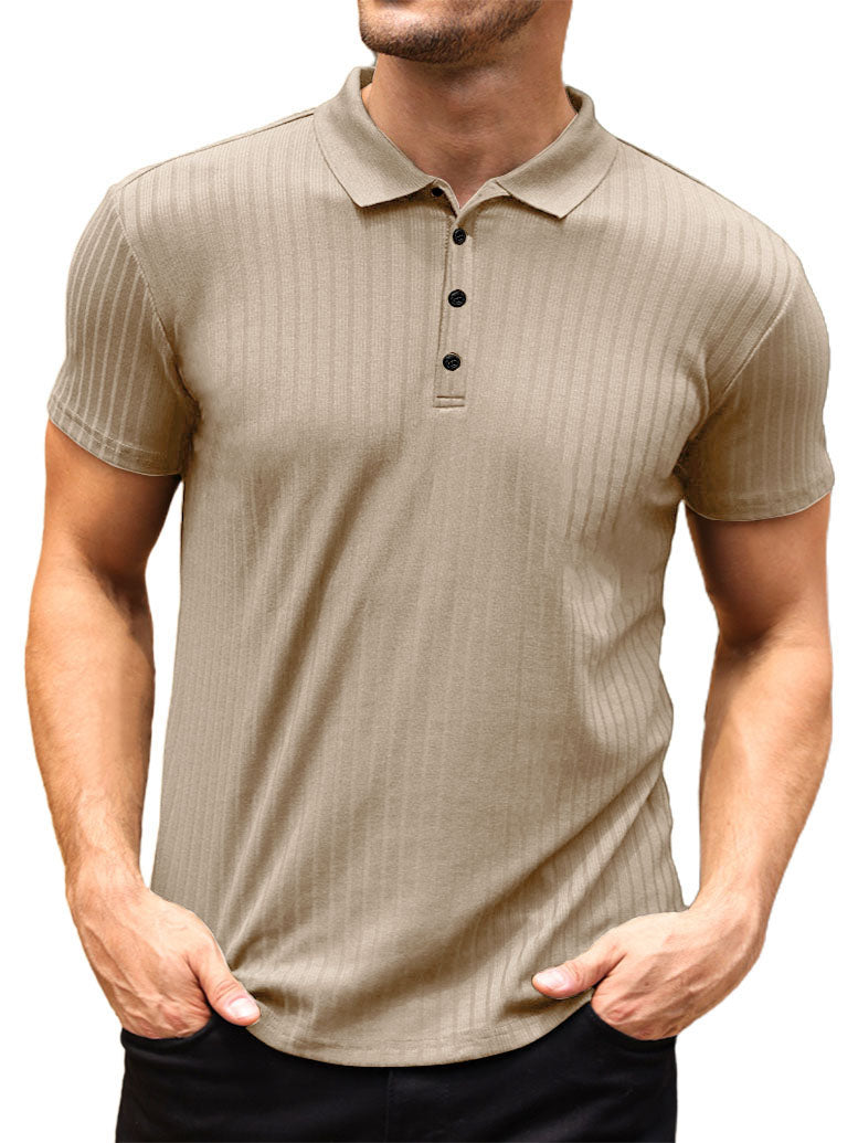 Men's Ribbed Knit Stretch Polo Shirt-Tomanvery