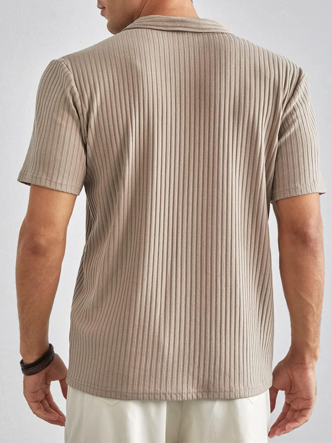 Men's V-neck Ribbed Knit Polo Shirt-Tomanvery