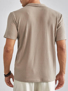 Men's V-neck Ribbed Knit Polo Shirt-Tomanvery