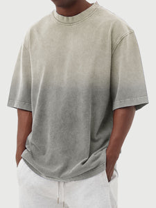 Men's Pure Cotton Gradient Contrast Round Neck Short-sleeved T-shirt