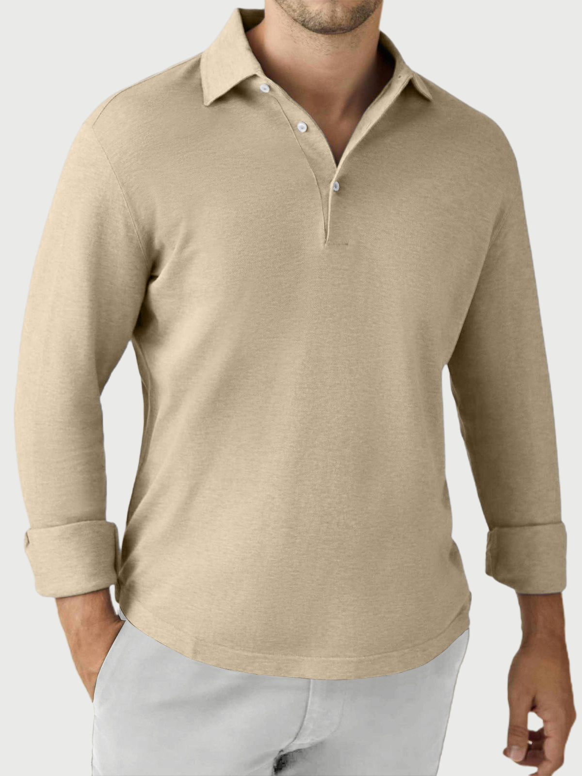 Men's Solid Color Casual Daily Wear Long-sleeved Polo Top