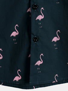 Men's Tropical Flamingo Animal Button Up Casual Hawaiian Holiday Short Sleeve Shirt