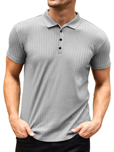 Men's Ribbed Knit Stretch Polo Shirt-Tomanvery