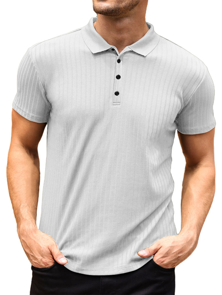 Men's Ribbed Knit Stretch Polo Shirt-Tomanvery