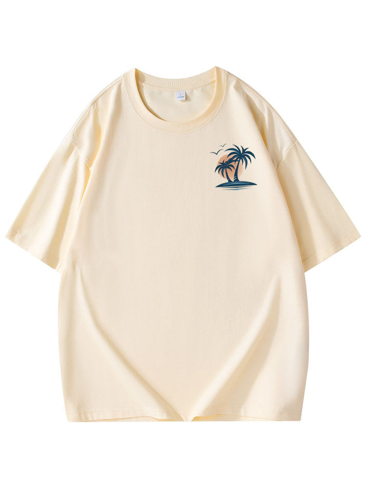 Men's Pure Cotton Basic Casual Simple Palm Tree Print Comfortable Short-sleeved T-shirt