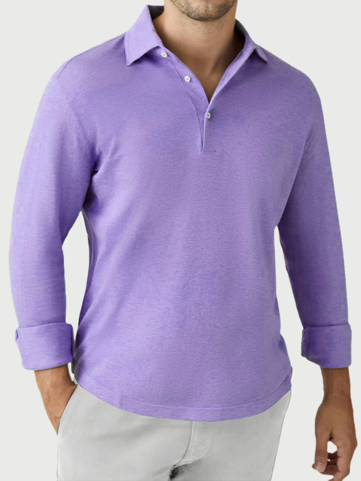 Men's Solid Color Casual Daily Wear Long-sleeved Polo Top