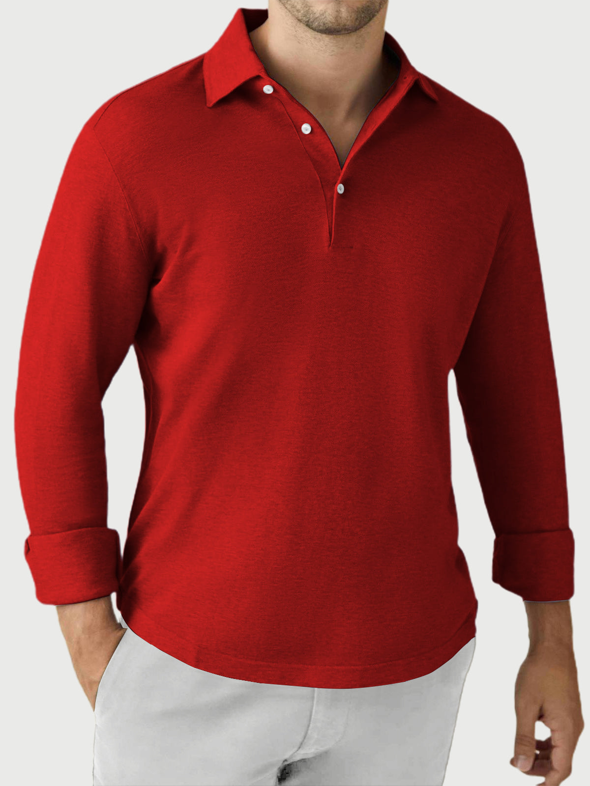 Men's Solid Color Casual Daily Wear Long-sleeved Polo Top