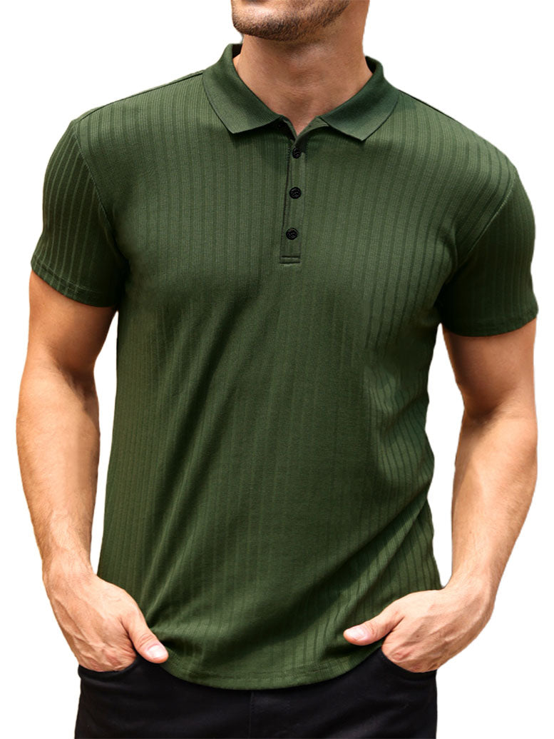 Men's Ribbed Knit Stretch Polo Shirt-Tomanvery