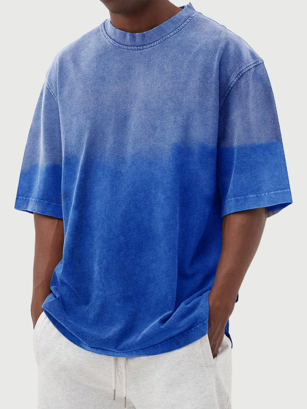 Men's Pure Cotton Gradient Contrast Round Neck Short-sleeved T-shirt