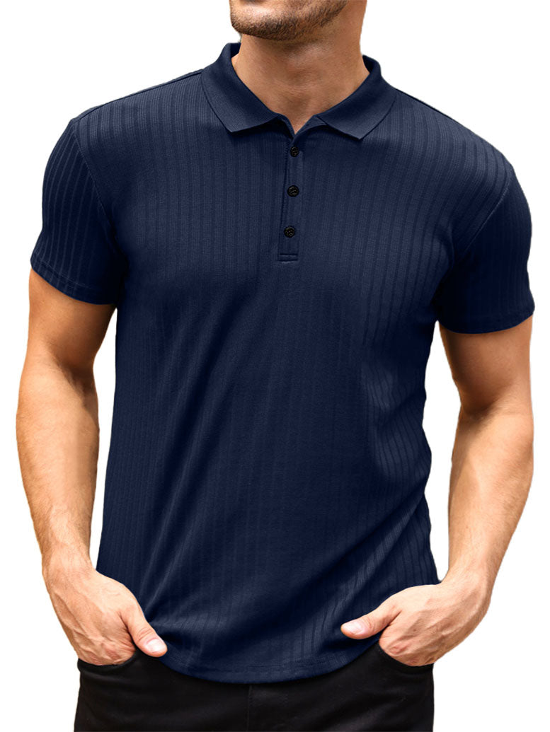 Men's Ribbed Knit Stretch Polo Shirt-Tomanvery