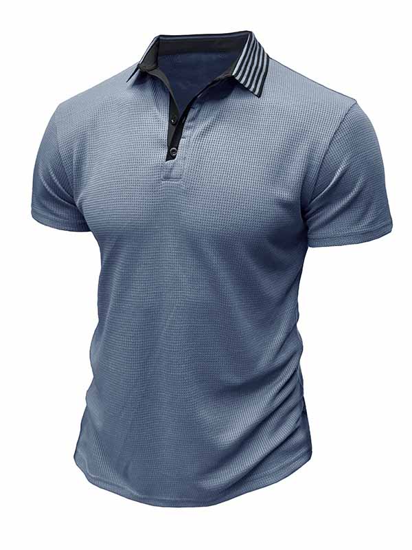 Men's Lapel Spliced Waffle Fabric Short Sleeve POLO Shirt