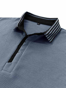 Men's Lapel Spliced Waffle Fabric Short Sleeve POLO Shirt