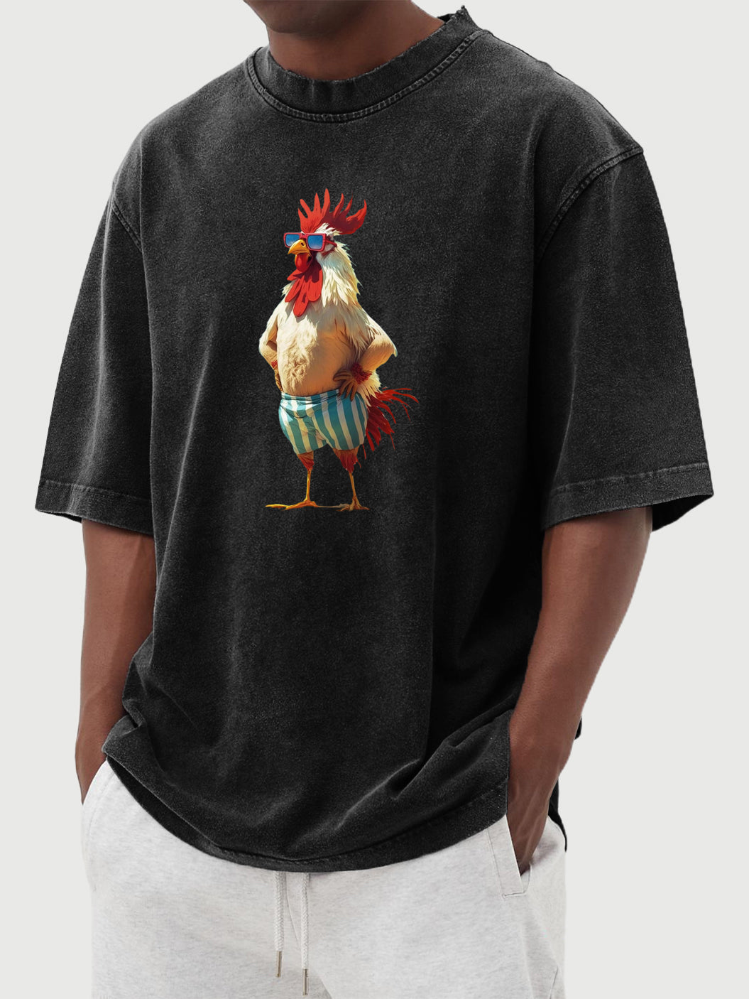 Men's Beach Fun Chicken Hawaiian Short-sleeved T-shirt