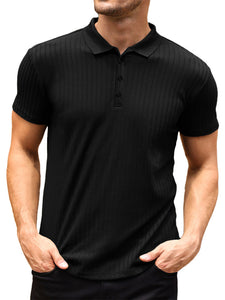 Men's Ribbed Knit Stretch Polo Shirt-Tomanvery