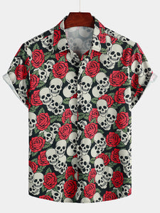 Men's Funny Skull Print Short Sleeve Shirt