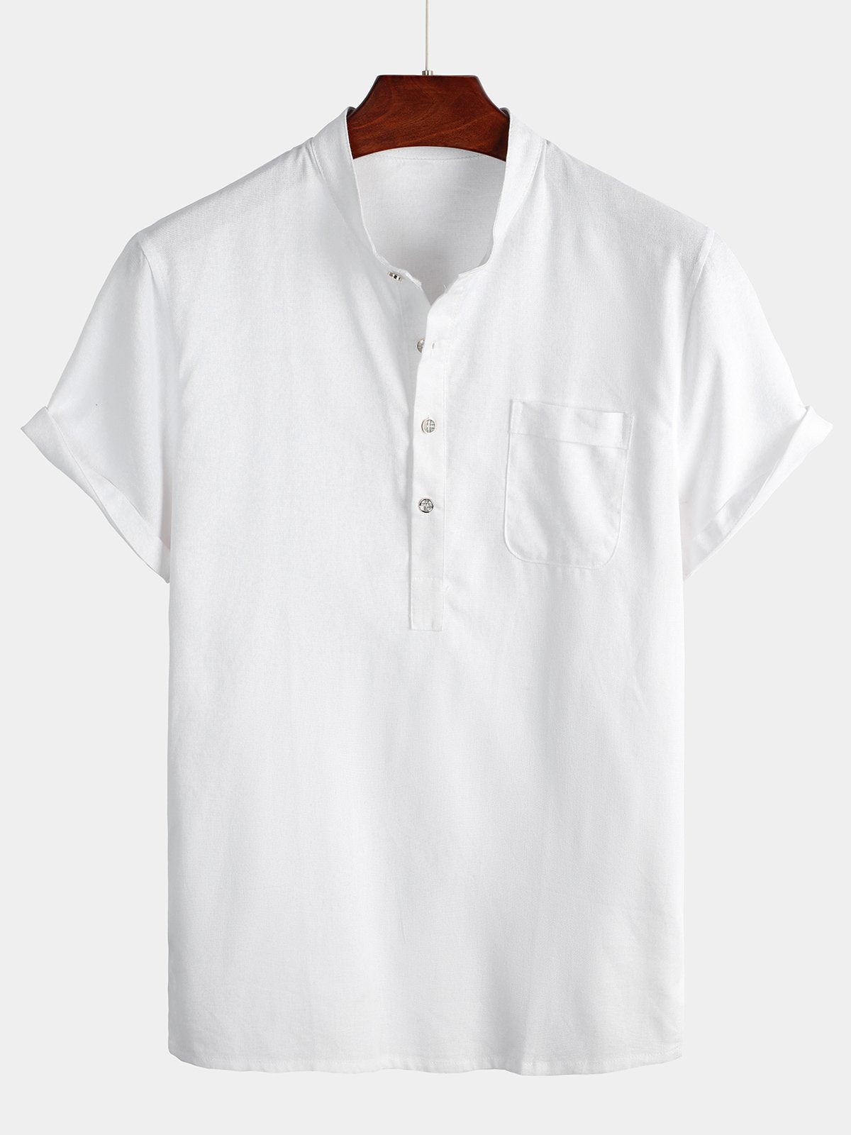 Men's Stand Collar Casual Solid Color Short Sleeve Shirt