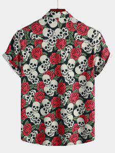 Men's Funny Skull Print Short Sleeve Shirt