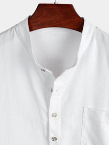 Men's Casual Stand Collar Half Button Pocket Front Shirt