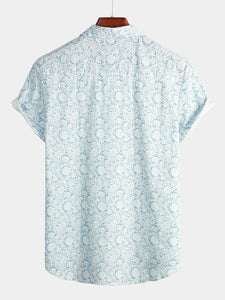 Men's Floral Printed Holiday Cotton Causal Shirt