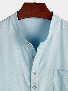 Men's Stand Collar Casual Solid Color Short Sleeve Shirt