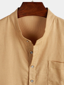 Men's Casual Stand Collar Half Button Pocket Front Shirt