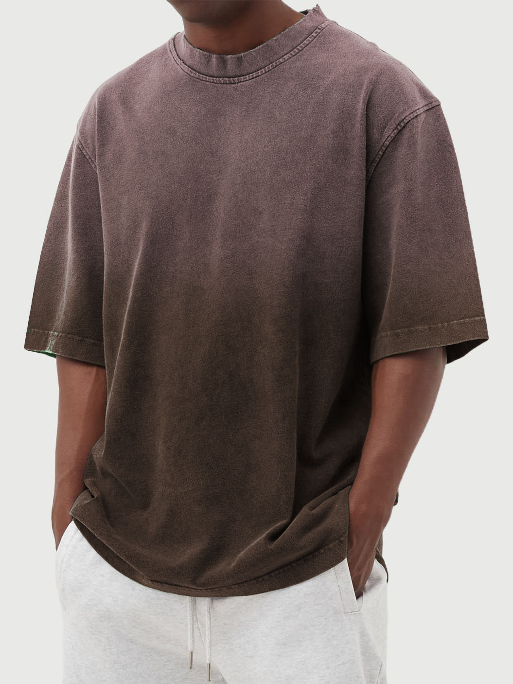 Men's Pure Cotton Gradient Contrast Round Neck Short-sleeved T-shirt