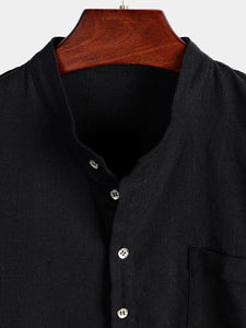 Men's Casual Stand Collar Half Button Pocket Front Shirt