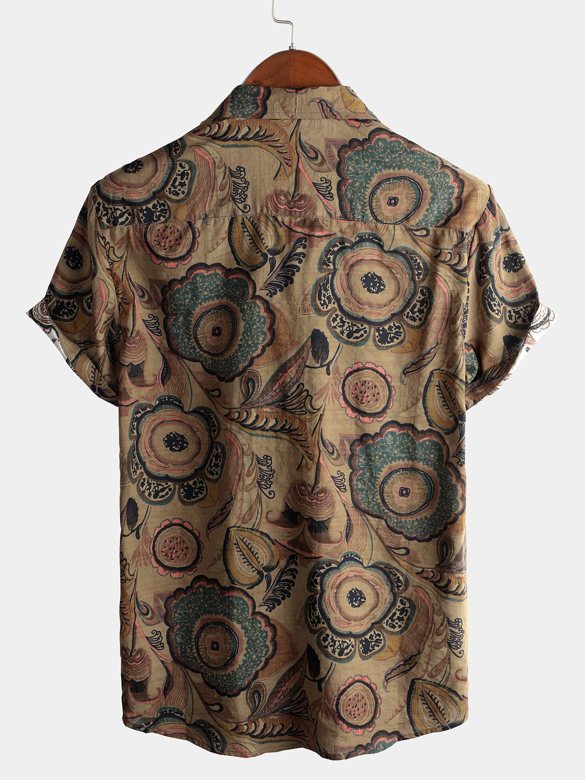 Men's Retro Casual Short Sleeve Cotton Brown Shirt