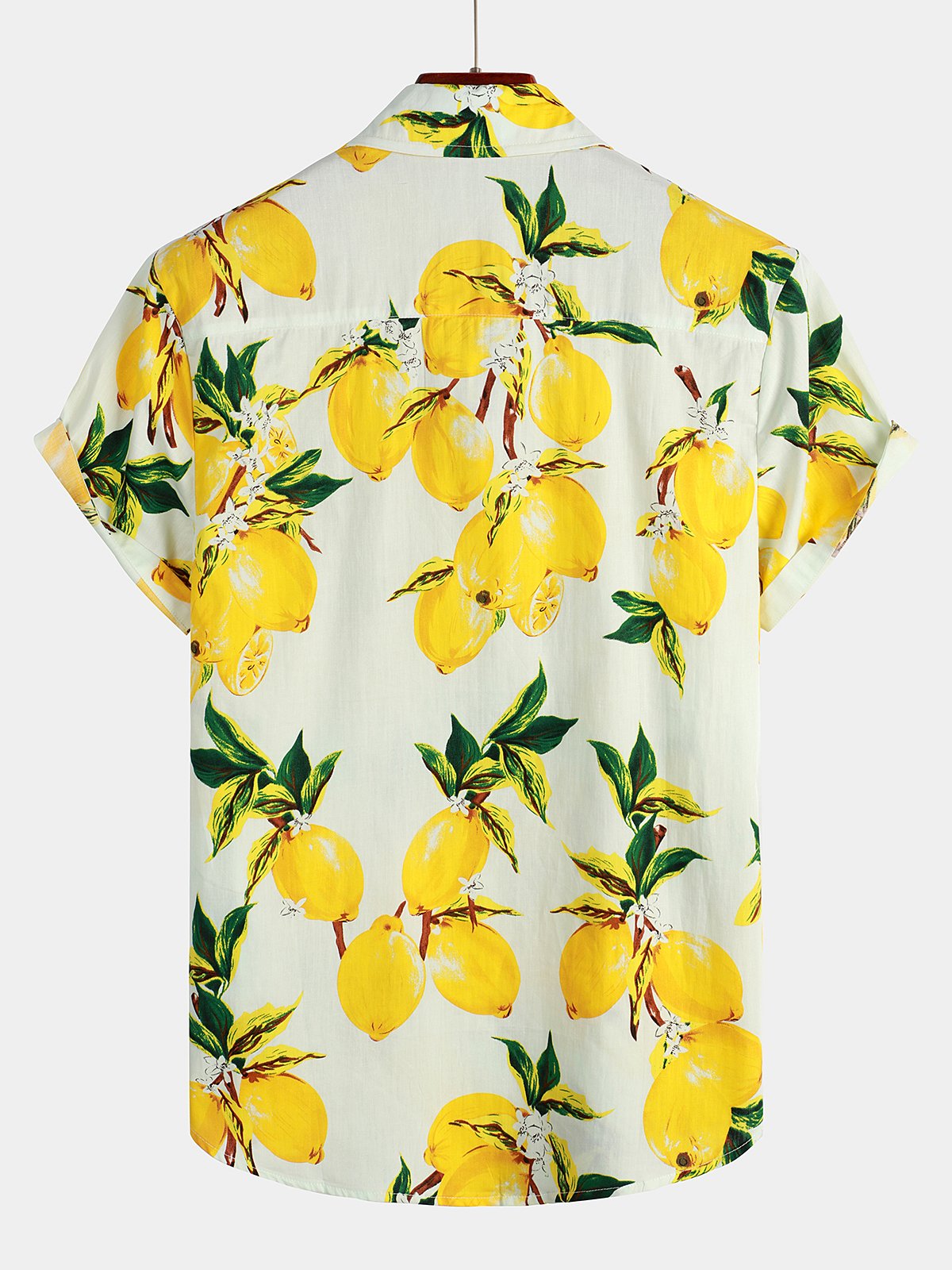 Men's Tropical Yellow Lemon Print Hawaiian Short Sleeve Shirt