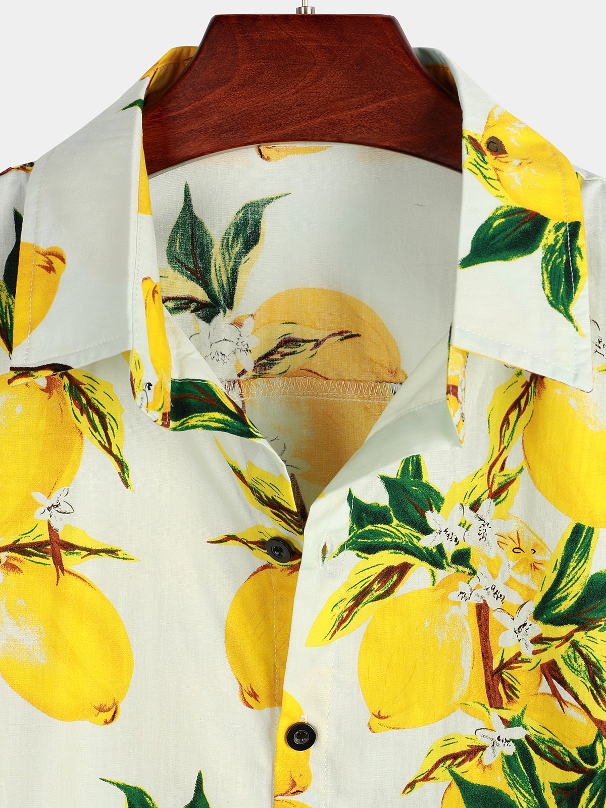 Men's Tropical Yellow Lemon Print Hawaiian Short Sleeve Shirt