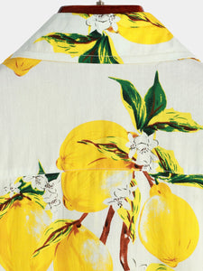 Men's Tropical Yellow Lemon Print Hawaiian Short Sleeve Shirt