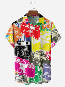 Camera Chest Pocket Short Sleeve Casual Shirt