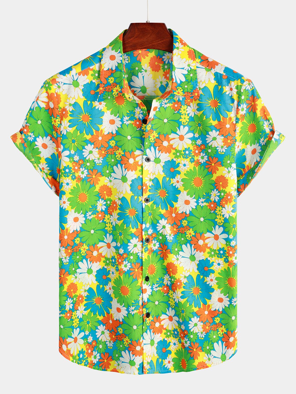 Men's Green Floral Cotton Tropical Hawaiian Shirt