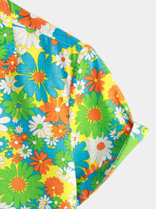 Men's Green Floral Cotton Tropical Hawaiian Shirt