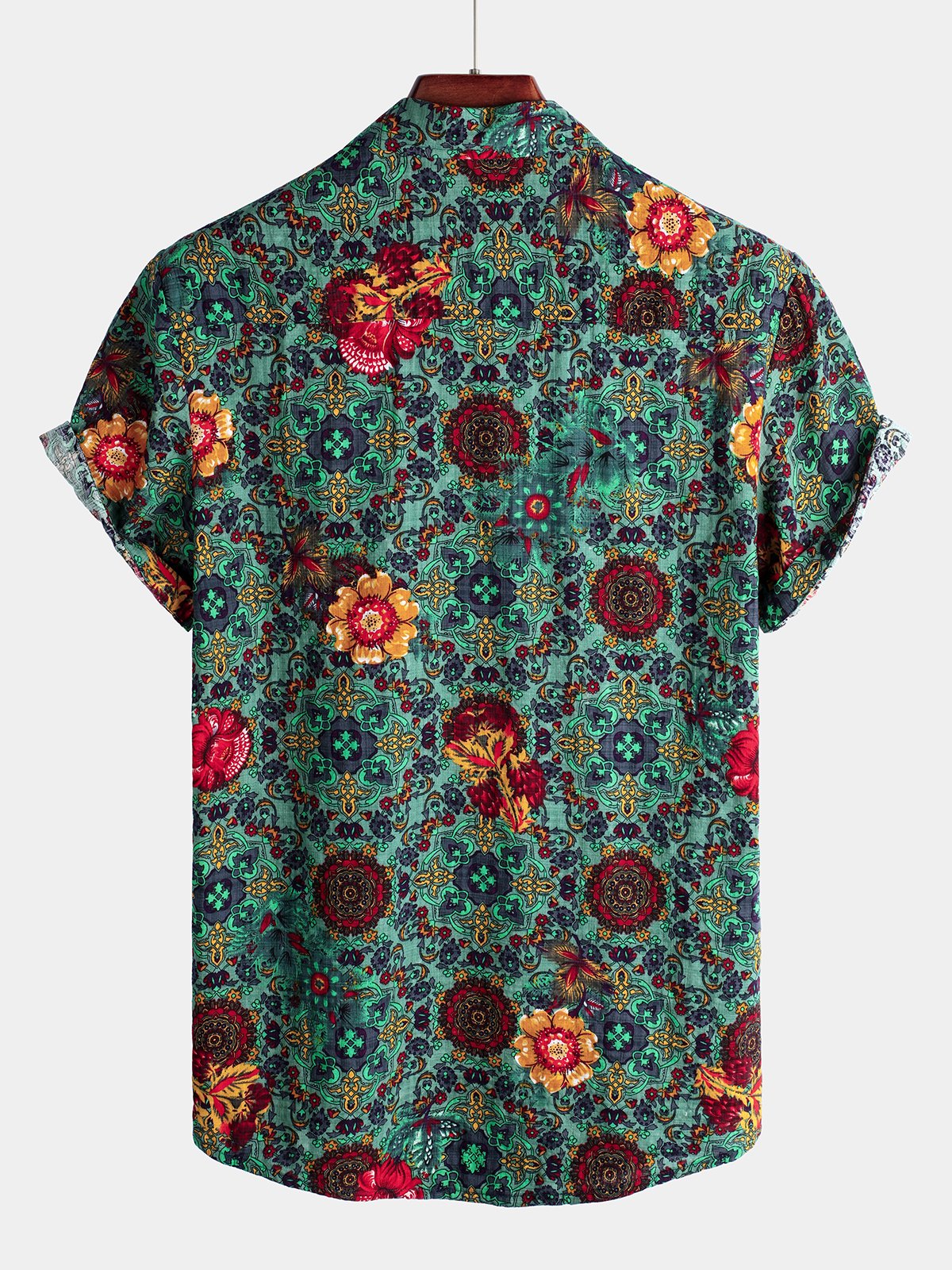 Men's Vintage Floral Print Hawaiian Cotton Short Sleeve Shirt