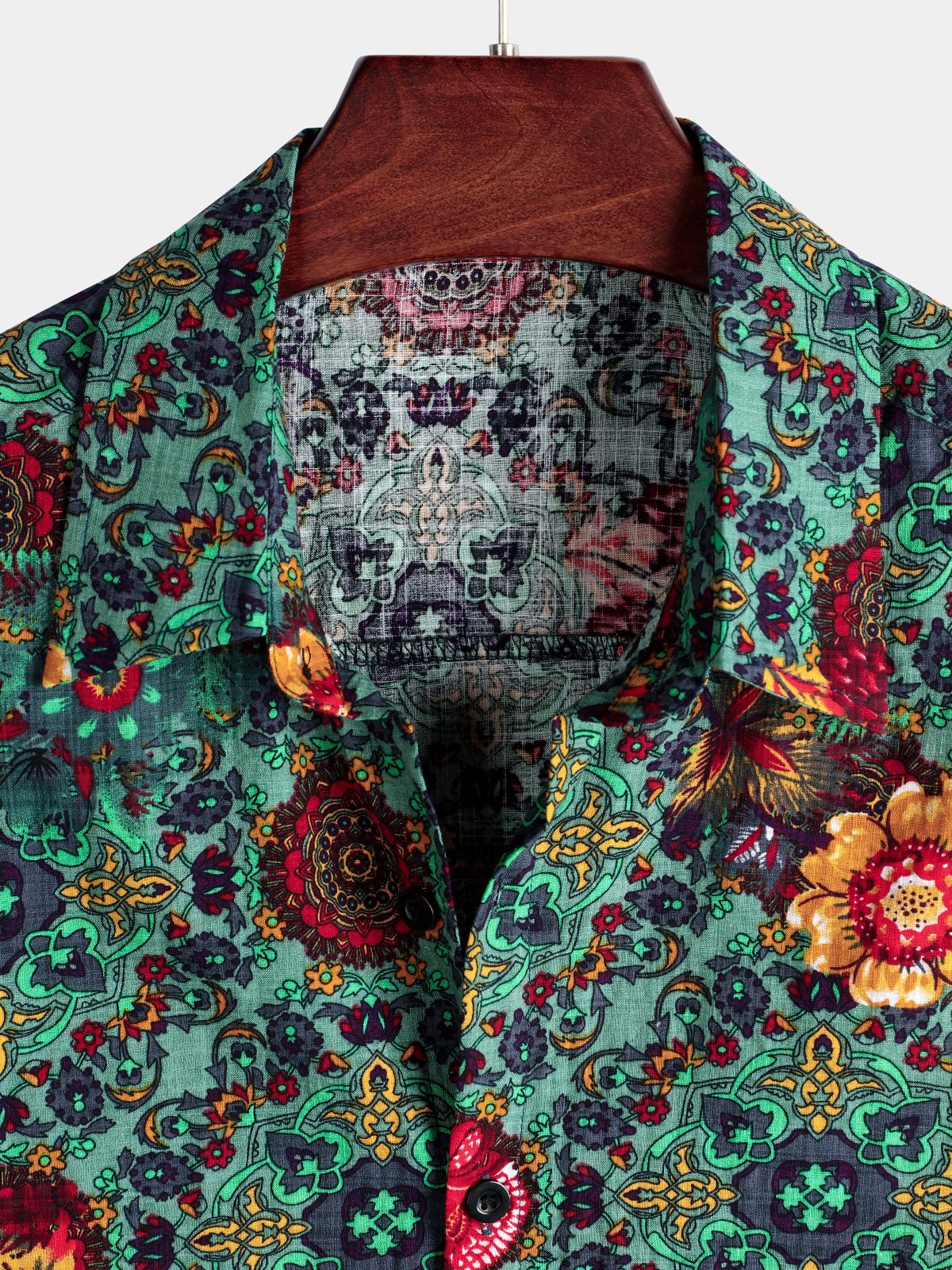 Men's Vintage Floral Print Hawaiian Cotton Short Sleeve Shirt