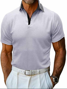 Men's Lapel Spliced Waffle Fabric Short Sleeve POLO Shirt