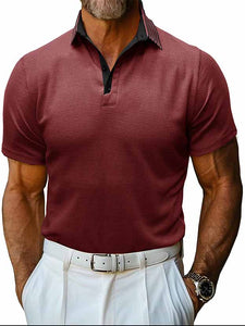 Men's Lapel Spliced Waffle Fabric Short Sleeve POLO Shirt