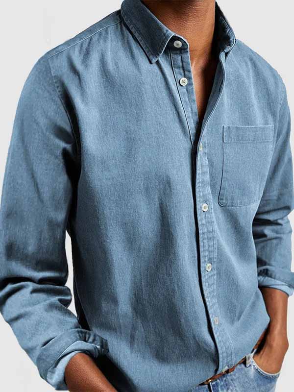 Men's Basics Vintage Washed Pocket Long Sleeve Shirt