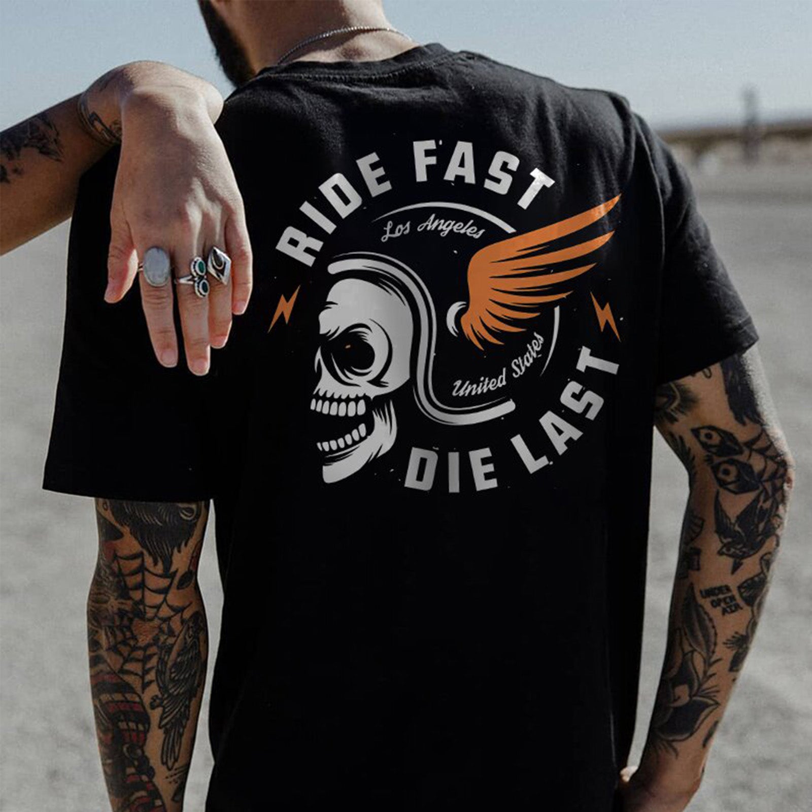 Ride Fast Die Last Skull Helmet T-Shirt