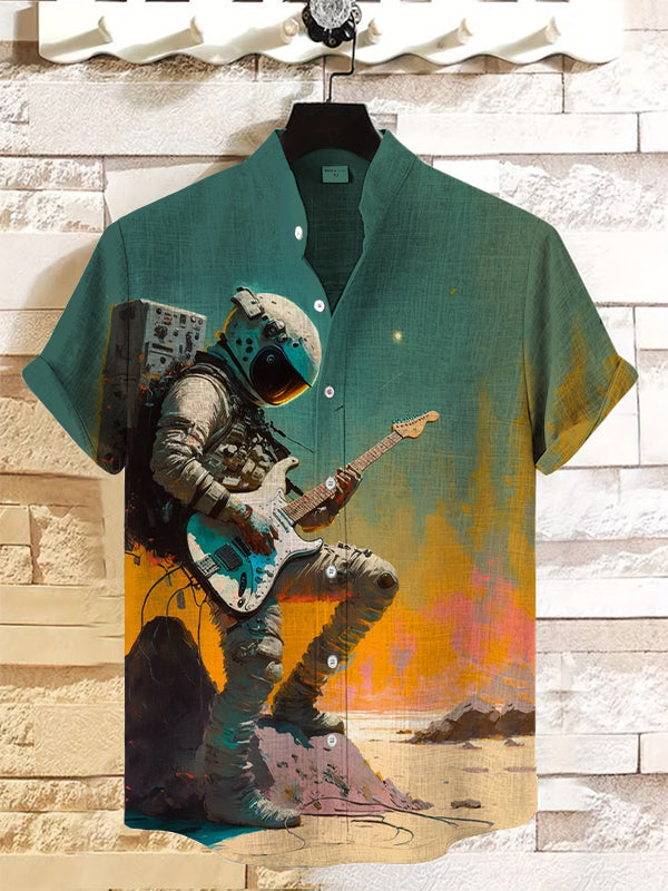 Men's Astronaut Music Oil Painting Art Print Casual Shirt